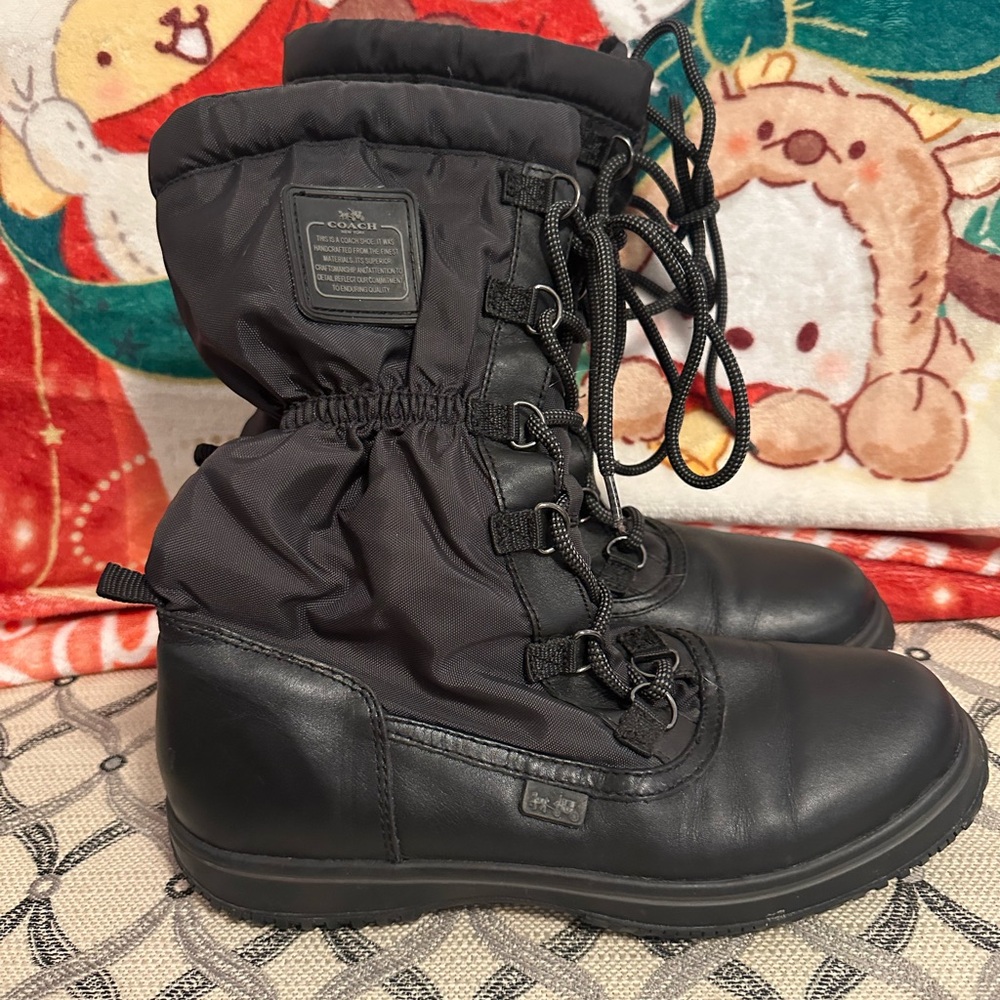 Coach Black Winter Boots with Lace-Up Design NWOT